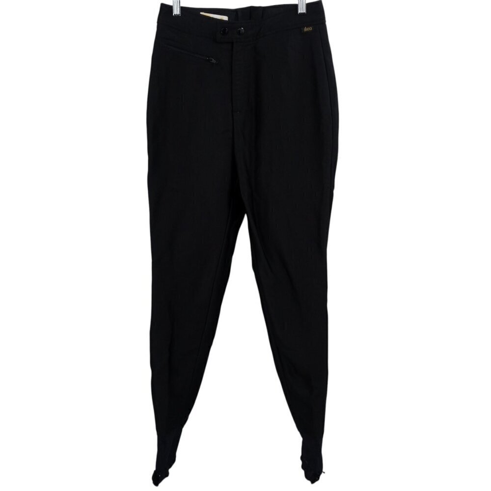 Vintage Skea Wool Blend Ski Pants Size 12 Black Stirrups Stretch 80s Snow Bunny
